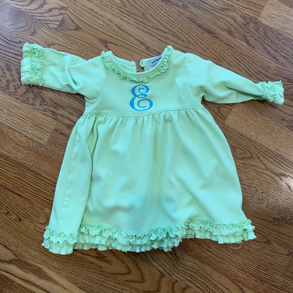 Green E monogrammed Ruffle Dress